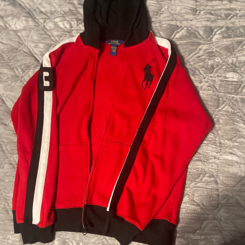 ✨Boys Polo Ralph Lauren Red Zipper Hoodie size: XL (18-20)💫